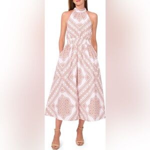 HALOGEN Medallion Print Cotton High Neck Halter Dress ❤️NWT❤️IN STORES❤️
